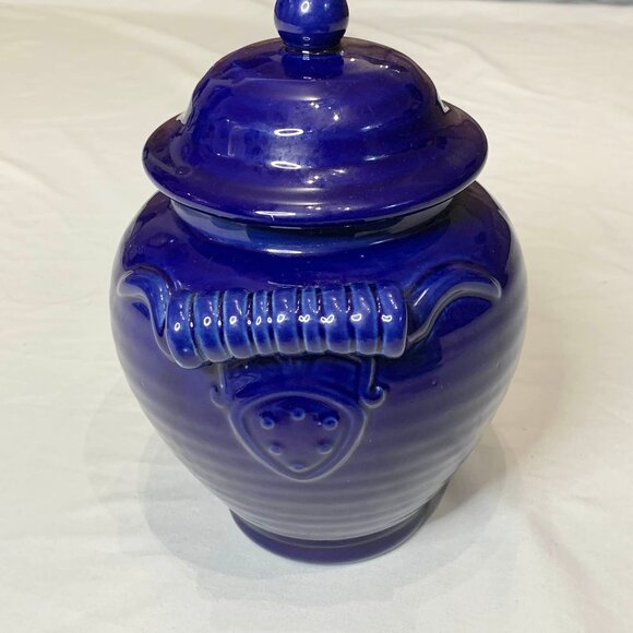 Vintage 80s Cobalt Blue Hobnail Covered Pot Crock Jar 9" - Picture 3 of 9
